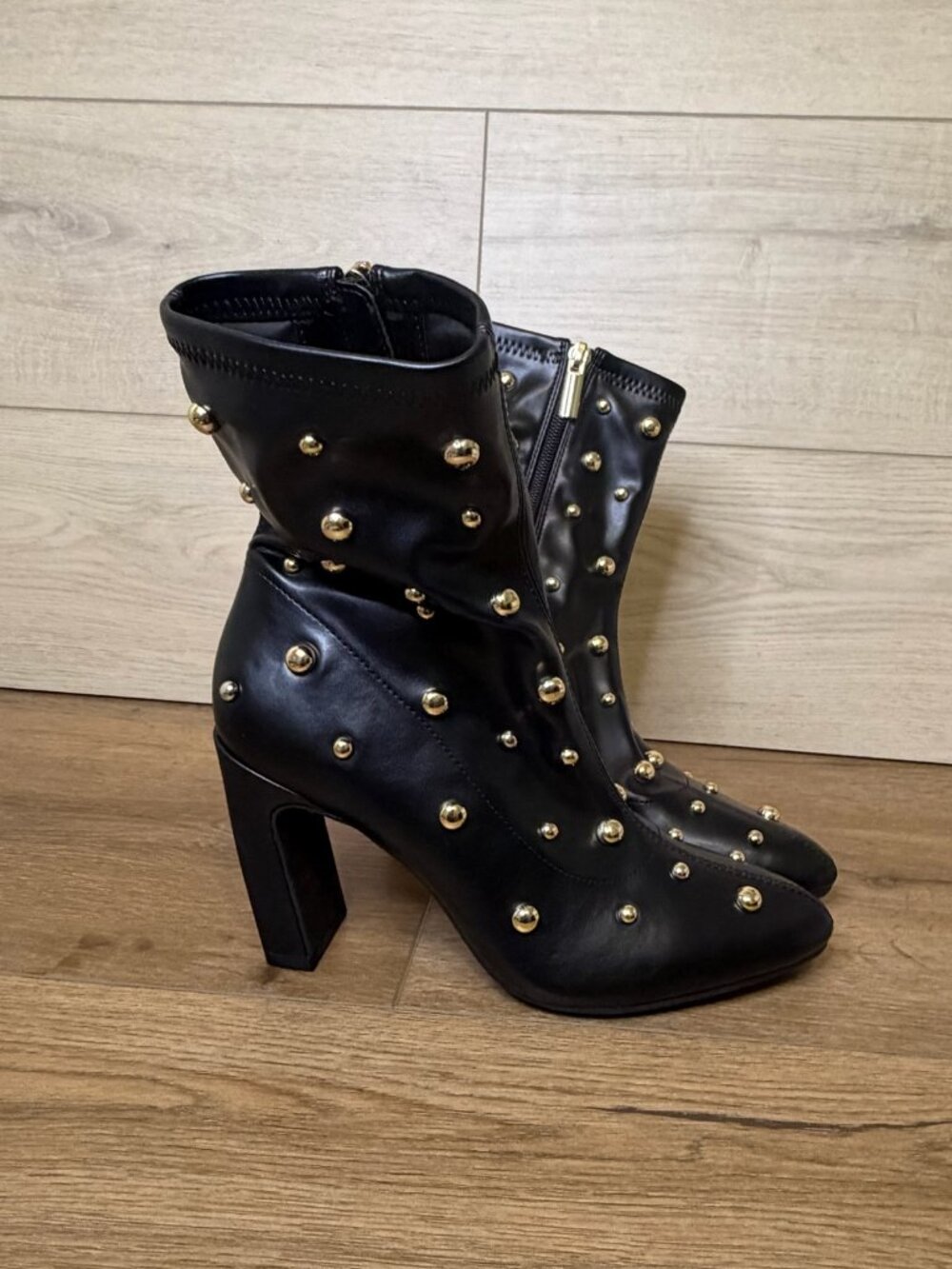 INC Ezmae Black Gold Studded Heeled Ankle Boots Size 6M
